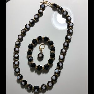 Black White Gold Necklace Bracelet Set